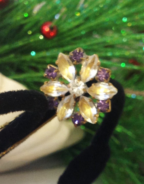 Vintage Rhinestone Hair Pin, Purple Flower Rhines… - image 3