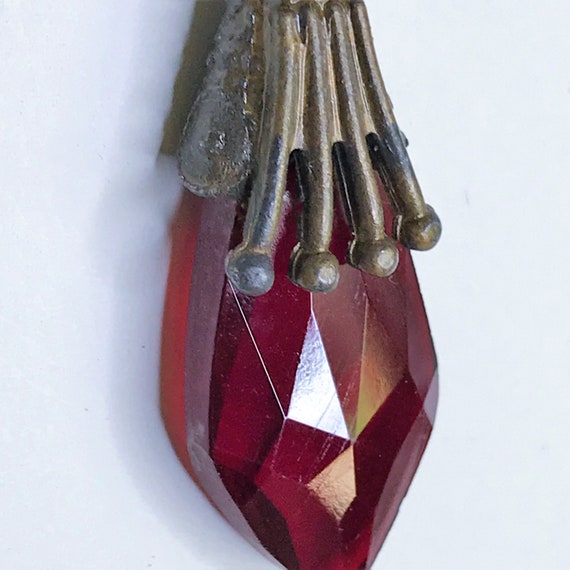 Vintage Art Nouveau Ruby Red Teardrop Pendent, Fa… - image 2