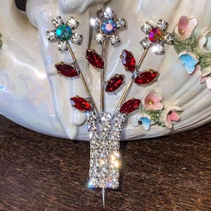 Vintage Flower Pin, Rhinestone Statement Brooch, Aurora Borealis Rhinestone Flower Pin, Pink Estate Jewelry, Vintage Czech Brooch