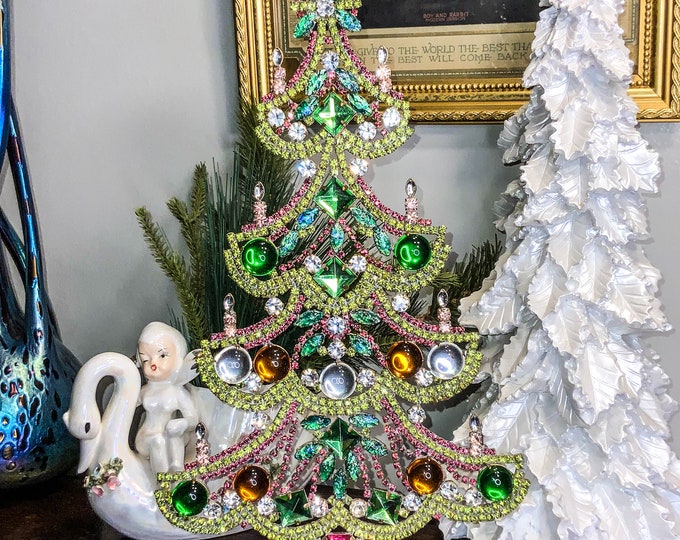 Vintage Czech Christmas Tree, Vintage Rhinestone Tree, Vintage Czech Jeweled Tree, Vintage