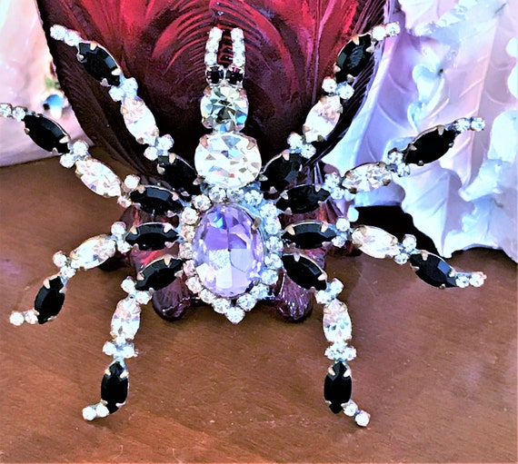 Vintage Spider Brooch, Statement Spider Pin, Cryst