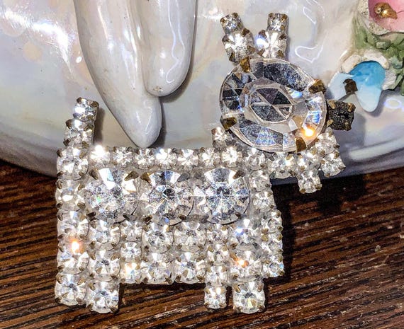 Vintage Rhinestone Scotty Dog Pin, Rhinestone Statement Scotty Dog Brooch, Scotty Rhinestone Pin, Rhinestone Dog Pin, Figural Pin,