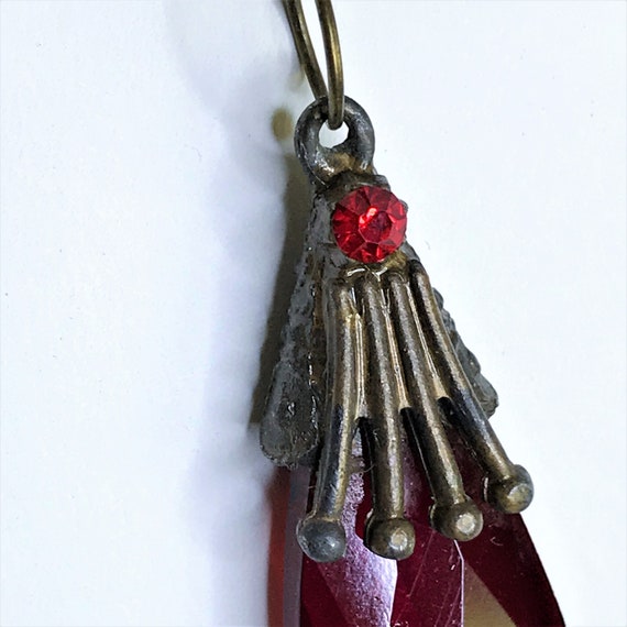 Vintage Art Nouveau Ruby Red Teardrop Pendent, Fa… - image 3