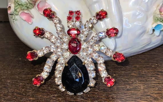 Vintage Large Pearl & Ruby Gold Spider Brooch Pin Pendant Fine Estate -  Coach Luxury