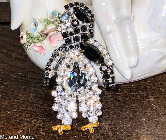 Vintage Penguin Pin, Czech Rhinestone Penguin Brooch, Statement Brooch, Crystal Penguin, Vintage Christmas Decoration, Holiday Pin