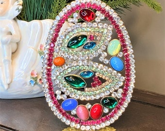 Vintage Rhinestone Egg, Vintage Easter Decoration, OOAK Easter Egg, Vintage Easter Egg, OOAK Egg, Vintage Easter Ornament, Crystal Egg