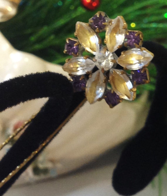 Vintage Rhinestone Hair Pin, Purple Flower Rhines… - image 2