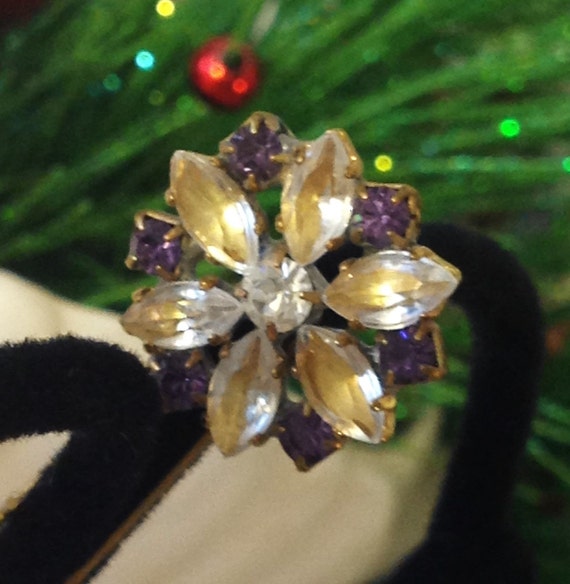 Vintage Rhinestone Hair Pin, Purple Flower Rhines… - image 1