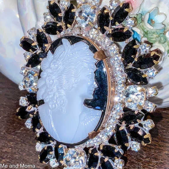 Vintage Black Cameo Brooch, Black Vintage Cameo P… - image 2