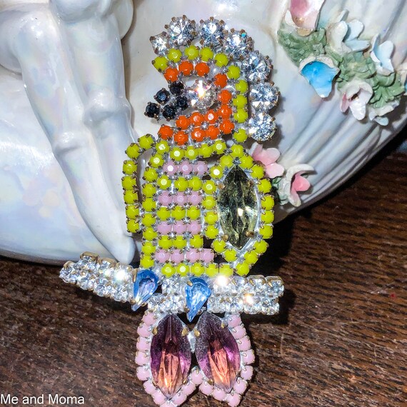 Vintage Figural Rhinestone Cockatoo Pin, Czech Rhi