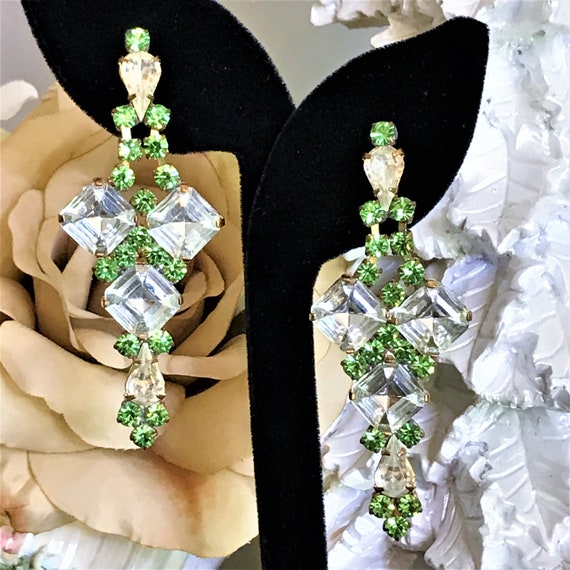 Vintage Statement Earrings, Bridal Earrings, Gree… - image 2