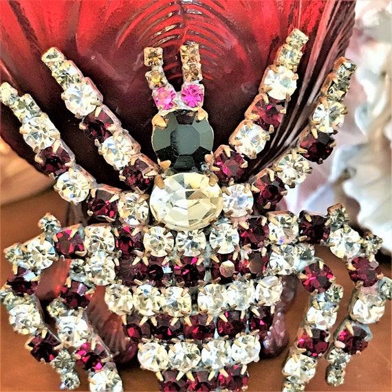 Vintage Spider Brooch, Statement Spider Pin, Ruby