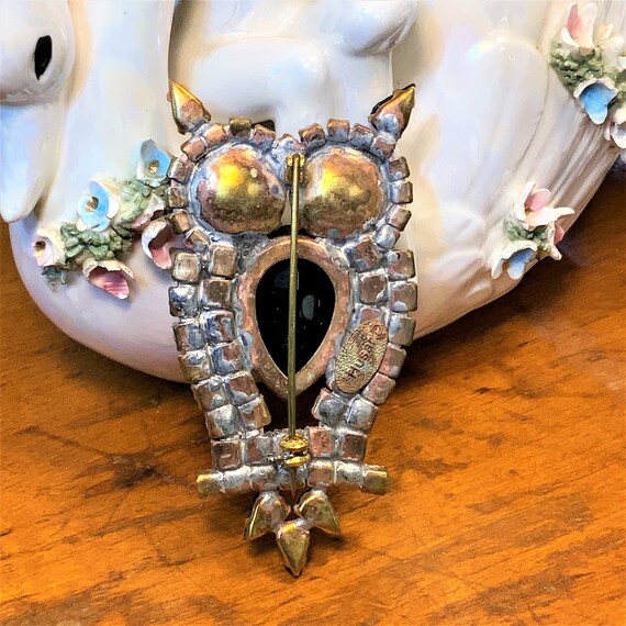 Vintage Rhinestone Owl Pin, Vintage Owl Brooch, V… - image 10