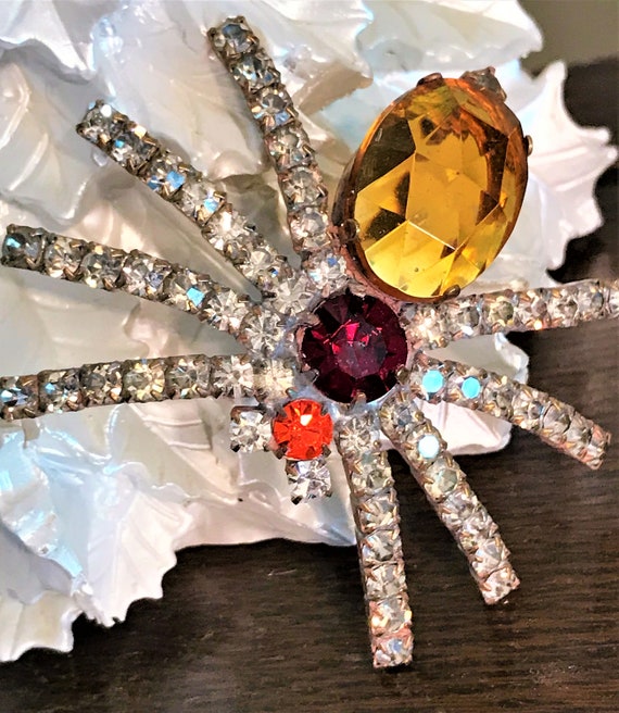 Vintage Spider Brooch, Statement Spider Pin, Cryst
