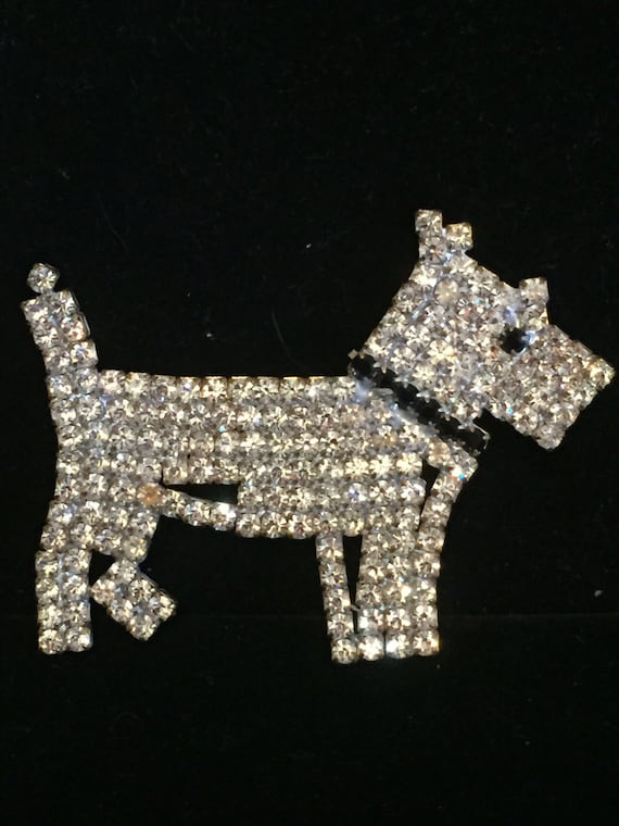 Vintage Rhinestone Scotty Dog Pin, Rhinestone Stat