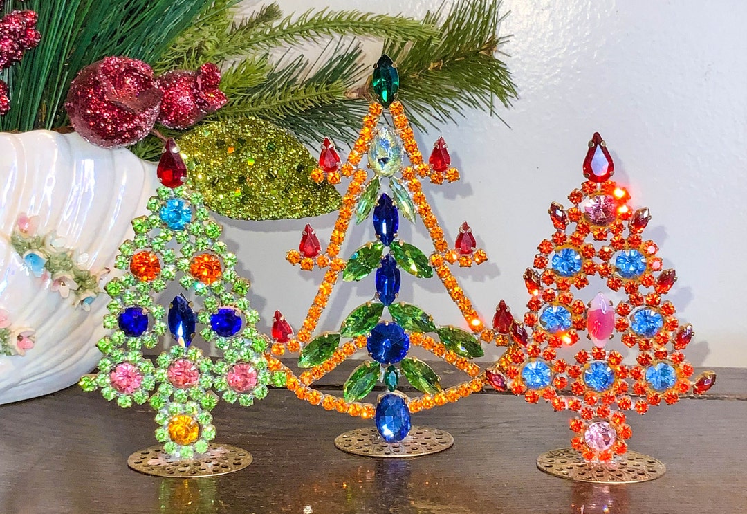 A Trio of Vintage Czech Christmas Trees Vintage Rhinestone Etsy