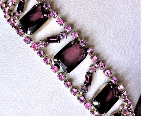 Vintage Purple Bracelet, Pink Rhinestone Bracelet… - image 1