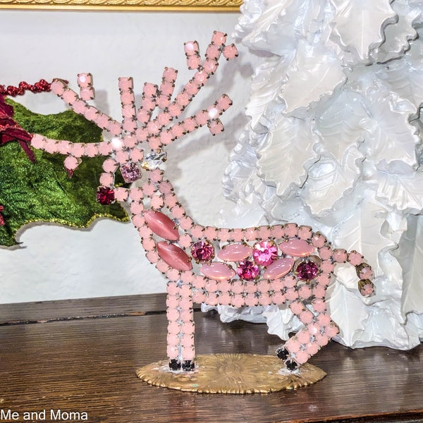 Santa's Vintage Czech Crystal Reindeer for your forest, Rhinestone Reindeer, Pink Reindeer, Holiday Decoration, Christmas Decoration