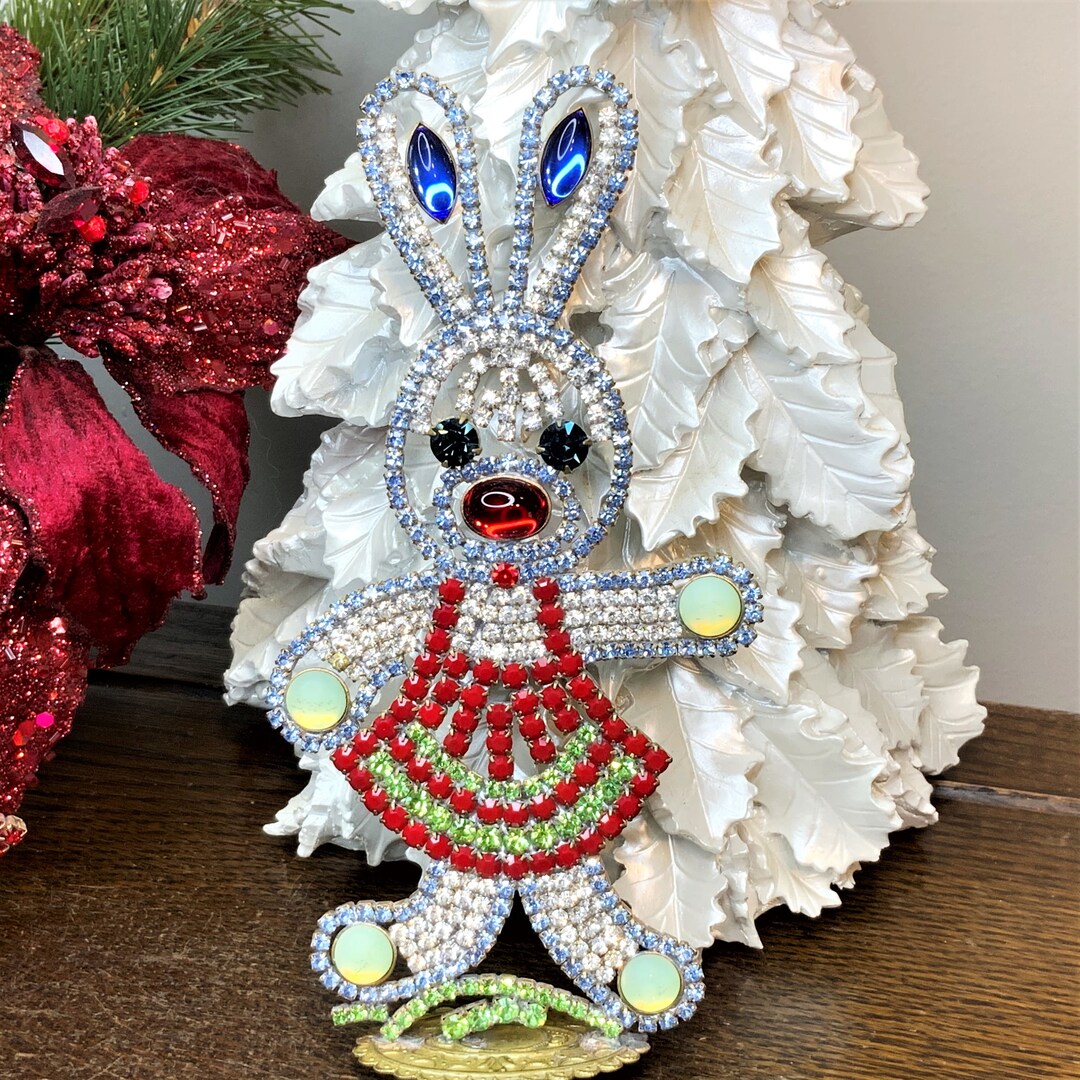 Easter Crystal Rabbit Large Vintage Easter Bunny, Brilliant Red and Crystal Easter Rabbit ...