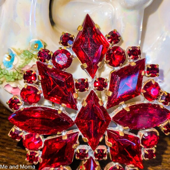 Vintage Ruby Red Christmas Pin, Ruby Red Christma… - image 2