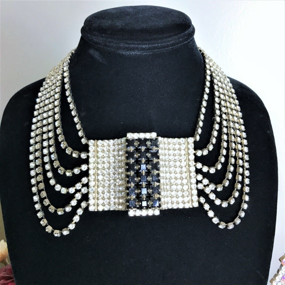 Vintage Rhinestone Necklace, Vintage Bib Necklace,