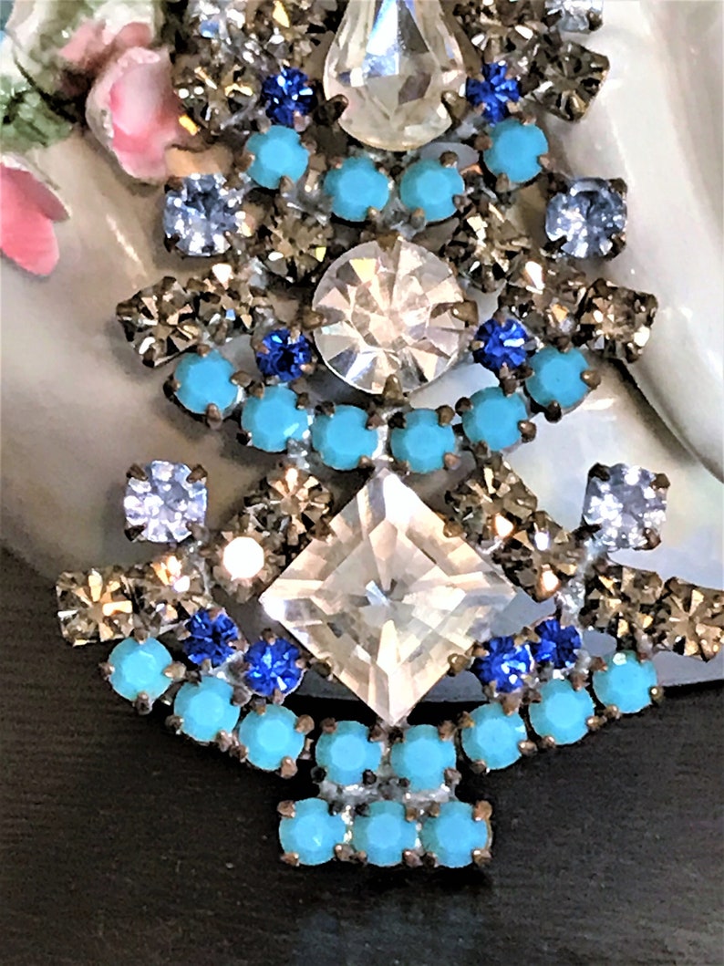 Christmas Jewelry Estate Jewelry Czech Rhinestone Christmas Tree Brooch Vintage Blue Christmas Tree Pin Holiday Jewelry
