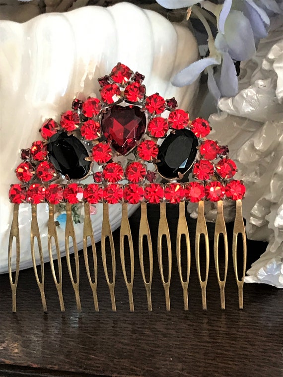 Vintage Rhinestone Hair Comb, Retro Holiday Spiri… - image 3