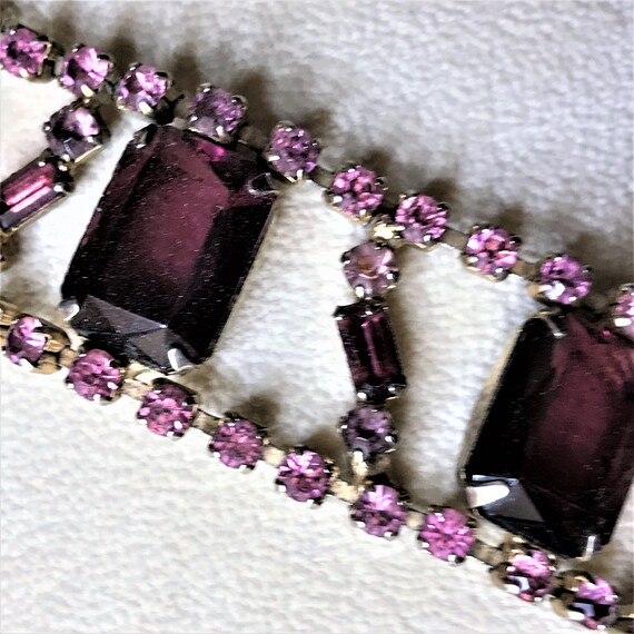 Vintage Purple Bracelet, Pink Rhinestone Bracelet… - image 5