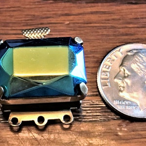 Vintage 3 Strand Blue Aurora Borealis Cabochon Box Clasp, Vintage Box Clasp, Rectangle Box clasp, Necklace Clasp, Blue Three Strand Clasp