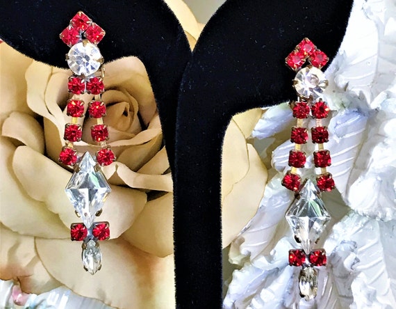 Ruby Red Statement Earrings, Boho Chic, Vintage C… - image 1