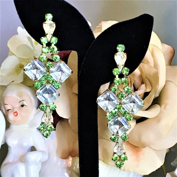 Vintage Statement Earrings, Bridal Earrings, Gree… - image 1