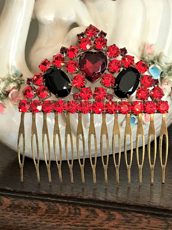 Vintage Rhinestone Hair Comb, Retro Holiday Spiri… - image 6