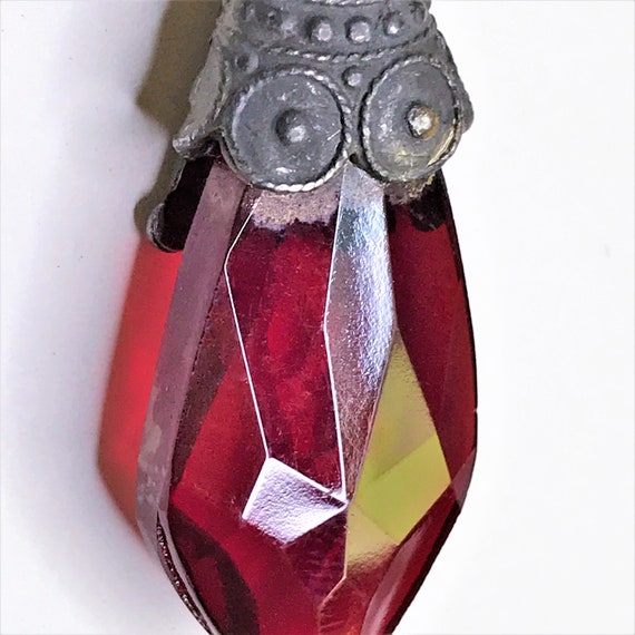 Vintage Art Nouveau Ruby Red Teardrop Pendent, Fa… - image 8