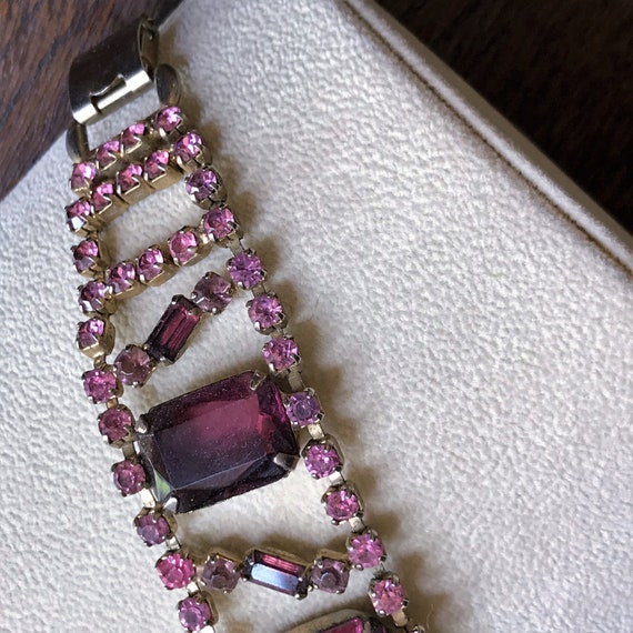 Vintage Purple Bracelet, Pink Rhinestone Bracelet… - image 3