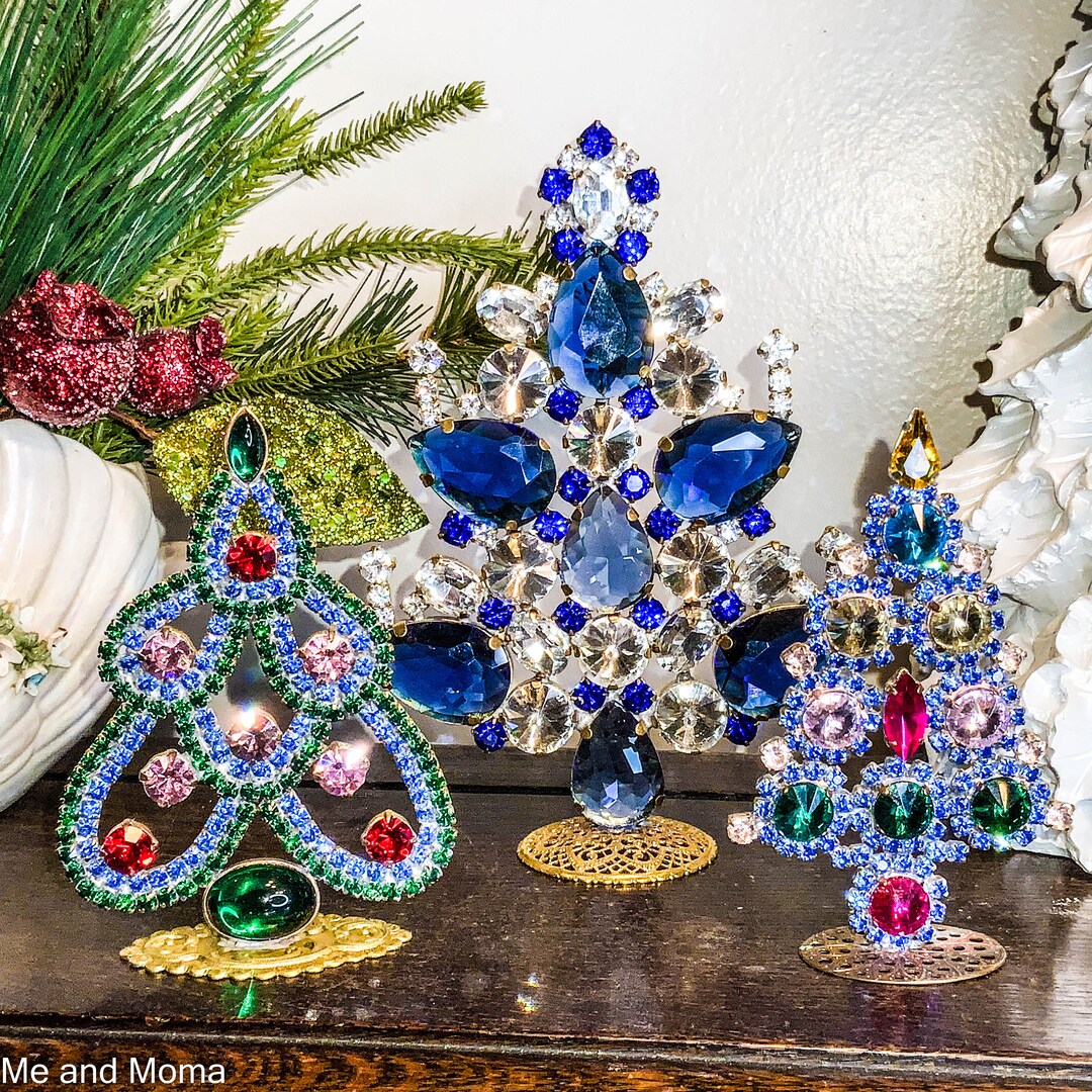 A Trio of Vintage Czech Christmas Trees, Vintage Rhinestone Tree, Vintage Christmas Decoration