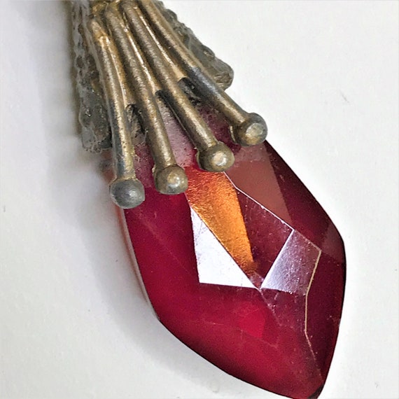 Vintage Art Nouveau Ruby Red Teardrop Pendent, Fa… - image 4