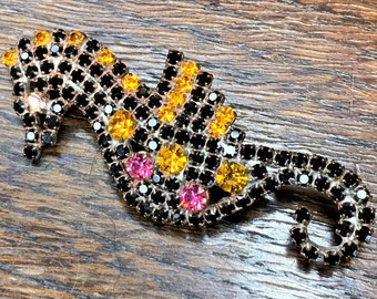 Vintage Rhinestone Seahorse Pin, Vintage Seahorse Brooch, Black Crystal Seahorse, Rhinestone Beach Jewelry, Seahorse Statement Brooch