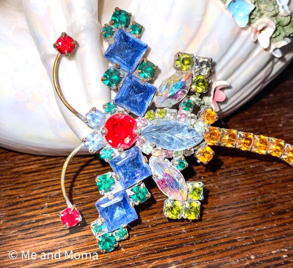 Stunning Vintage Dragonfly Pin, Rhinestone Dragonfly Brooch, Rhinestone Dragonfly Pin, Dragonfly Statement Brooch, Insect brooch