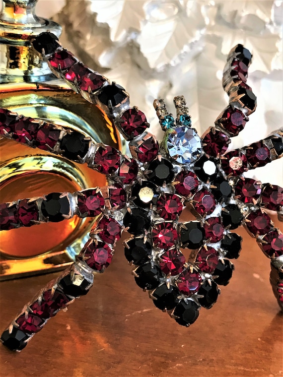 Vintage Ruby Red Spider Brooch, Statement Spider P