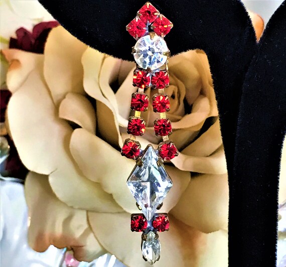 Ruby Red Statement Earrings, Boho Chic, Vintage C… - image 3