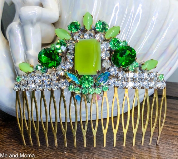 Vintage hair comb green - Gem display picture 3
