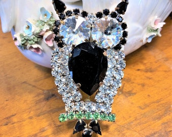Vintage Rhinestone Owl Pin, Vintage Owl Brooch, Vintage Czech Owl Pin, Vintage Bird Pin, Vintage Bird Brooch, Vintage Owl, Upcycle