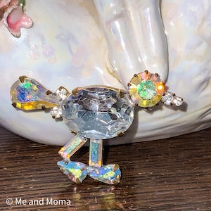 OOPS Vintage Duck Scatter Pin, AB Rhinestone Duck Brooch, AB Estate Jewelry,  Bird Brooch, Bird Pin, Flying Duck Pin