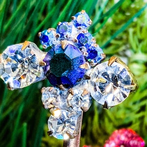 Blue Vintage Hair Pin, Vintage Bobby Pin, Crystal Hair Accessory, Bridal Hair Jewelry, Christmas Hair Accessory, Retro Hair Jewelry