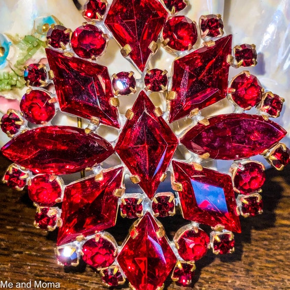 Vintage Ruby Red Christmas Pin, Ruby Red Christma… - image 5