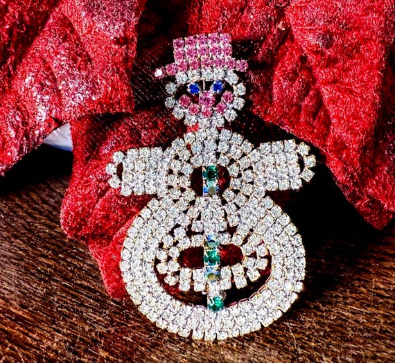 Vintage Rhinestone Snowman Pin, Crystal Christmas Snowman Brooch, Vintage Czech Snowman, Christmas Jewelry, Christmas Pin, Christmas Brooch