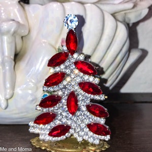 Vintage Green Czech Rhinestone Christmas Tree, Vintage Christmas Decoration, Rhinestone Tree, Holiday Decoration, Christmas Ornament
