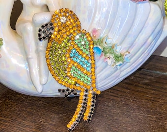 Vintage Figural Bird Rhinestone Pin, Vintage Rhinestone Bird Brooch, Vintage Czech Rhinestone Bird, Parrot Brooch