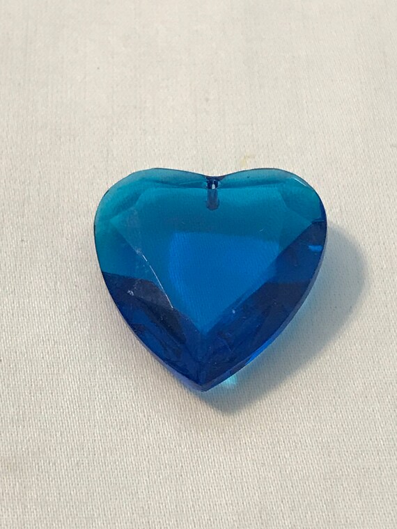 Vintage Crystal Blue Heart 25mm Blue Glass Heart Pendant Etsy
