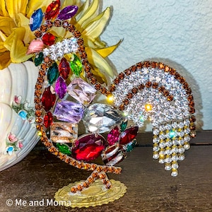 Vintage Rooster, Vintage Easter Decoration, Vintage Czech Rooster, Pink Vintage Rooster, Rhinestone Rooster, OOAK Rooster
